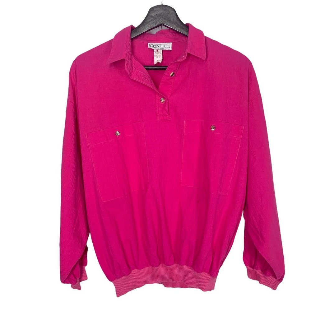 Vintage 90s Pink Baggy Long Sleeve Collared Top Large